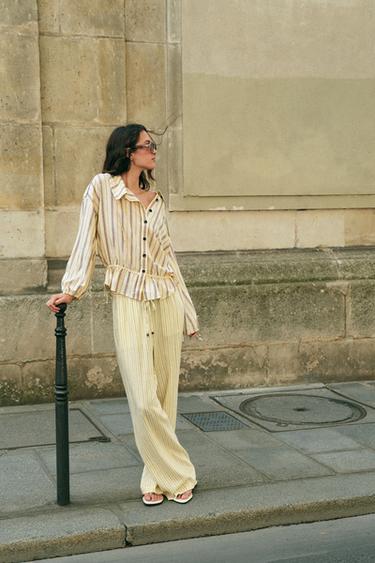Zara Льняная куртка в полоску