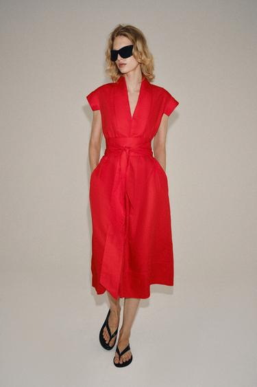 Zara Платье миди из смесового льна — коллекция ZARA «ZW»
