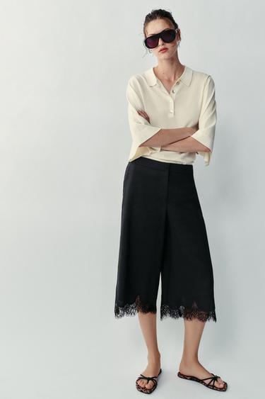Zara Удлиненные льняные шорты с кружевом