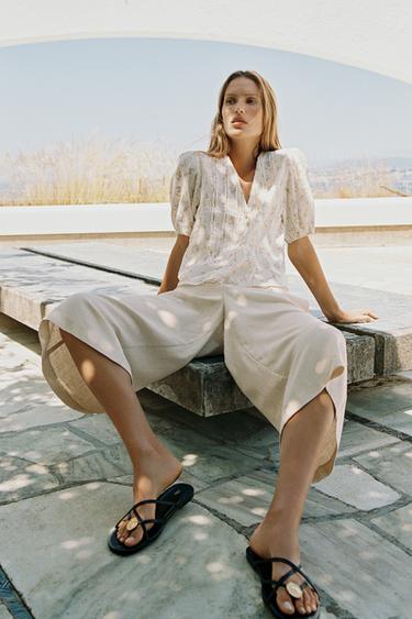 Zara Длинные льняные шорты с кружевом