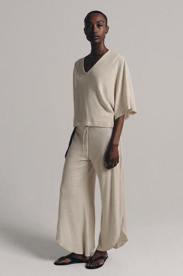Zara Брюки из льна с разрезами