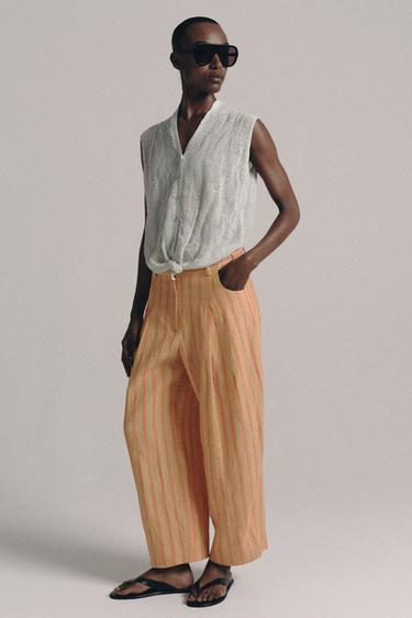 Zara Брюки в полоску из смесового льна — коллекция ZARA «ZW»