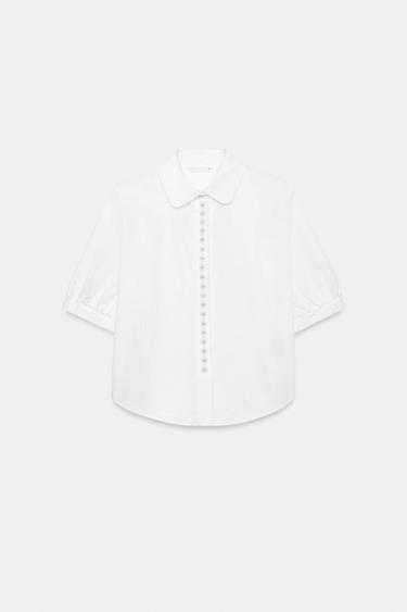Zara Рубашка из поплина с жемчугом