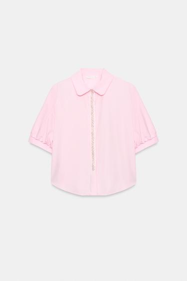 Zara Рубашка из поплина с жемчугом