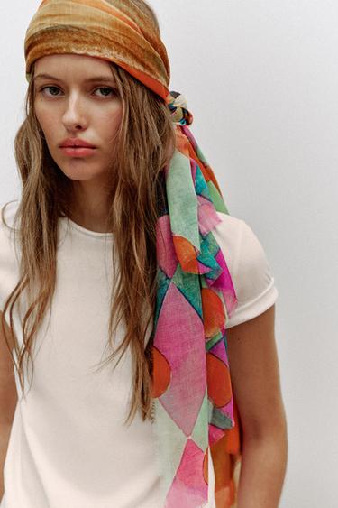 Zara Шарф из модала и шелка с принтом арлекин