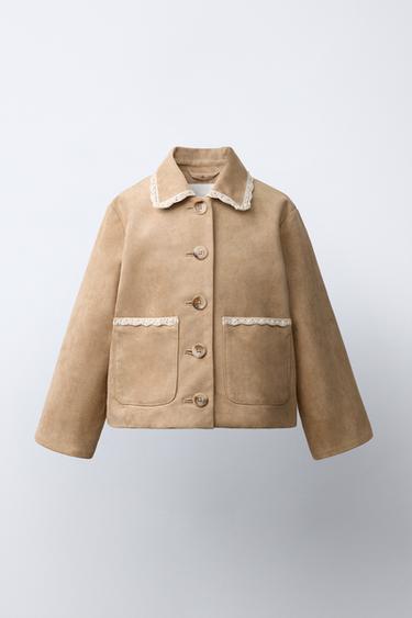 Zara Куртка из искусственной замши с кружевной отделкой