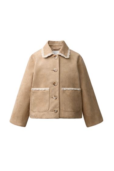 Zara Куртка из искусственной замши с кружевной отделкой