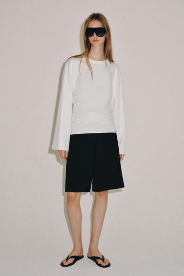 Zara Хлопковая футболка с длинными рукавами