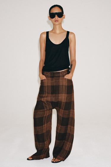 Zara Брюки в клетку из льна — коллекция ZARA «ZW»