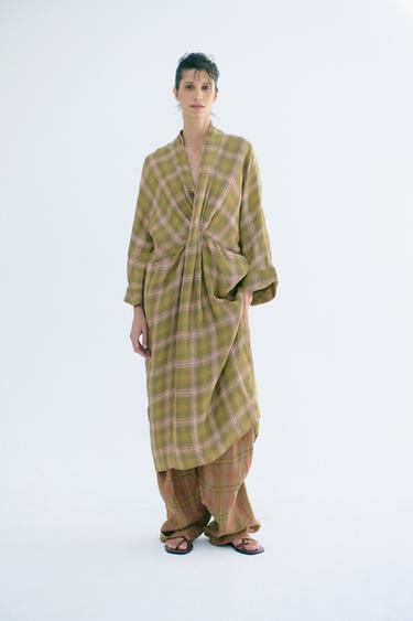 Zara Платье миди из льна с узором ZARA «ZW»