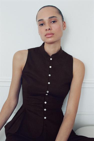 Zara Льняная рубашка без рукавов
