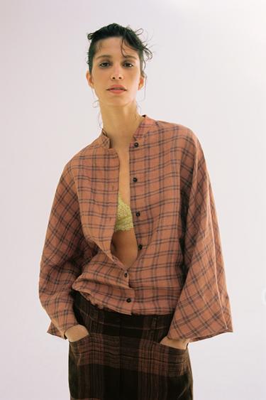 Zara Льняная рубашка в клетку — коллекция ZARA «ZW»