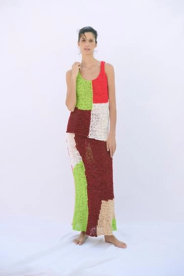 Трикотажная юбка миди в стиле Color Block