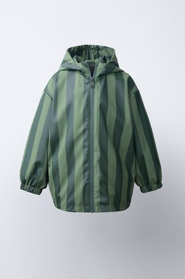 Zara Прорезиненный дождевик WATER RESISTANT в полоску