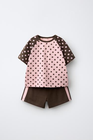 Zara Комплект из футболки в горошек и шортов с ласпасами купить с доставкой.