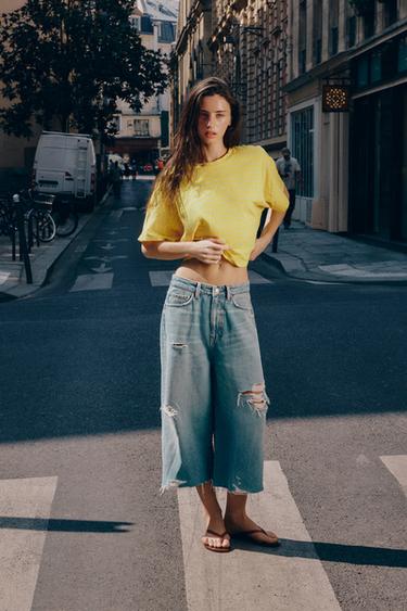 Zara Футболка в полоску из хлопка и льна
