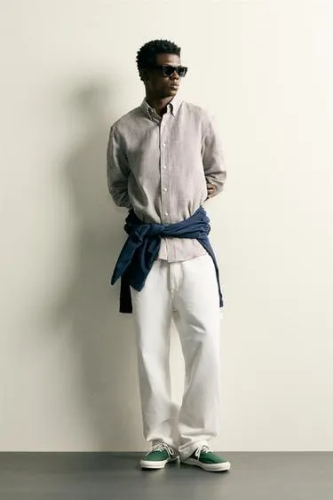 Рубашка Regular Fit в клетку из 100% льна