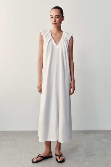 Zara Длинное льняное платье