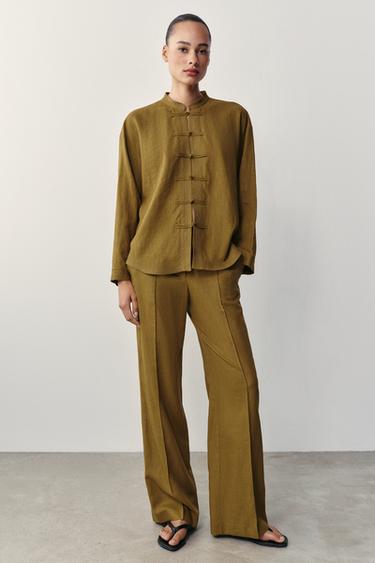 Zara Рубашка с льном и застежкой-аламар