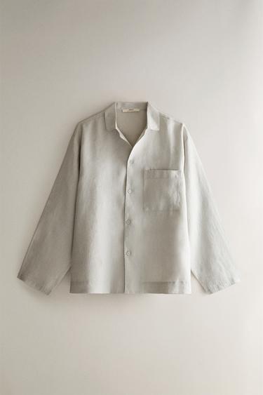 Zara Льняная рубашка с карманом
