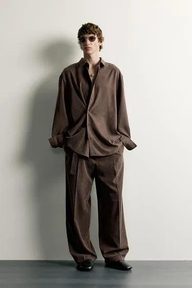 Брюки Relaxed Fit из струящейся ткани с ремнем- Заказать в России