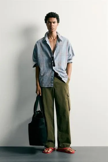Джинсовая рубашка Relaxed Fit в клетку