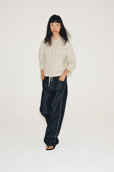 Zara Рубашка из льняной смеси с декоративным завязом
