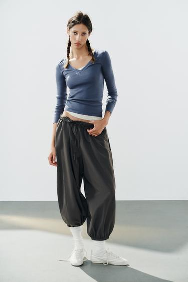 Zara Футболка в рубчик с длинными рукавами