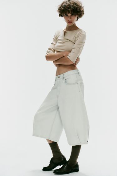 Zara Джинсовые бермуды баллон TRF со средней посадкой