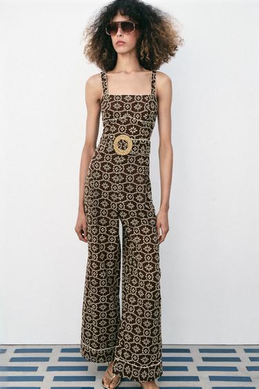 Zara Комбинезон с перфорацией и поясом