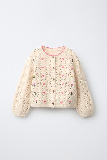 Ажурный кардиган с вышивкой «сердца»- Заказать в России