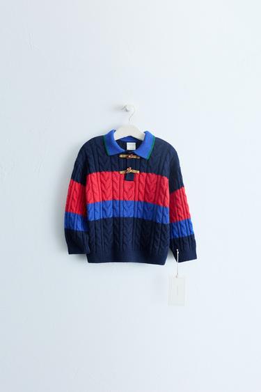 Zara Timeless — свитер поло из хлопка и шерсти с узором «косы»- Заказать в России