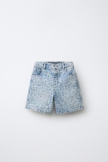 Zara Джинсовые шорты с анималистическим принтом