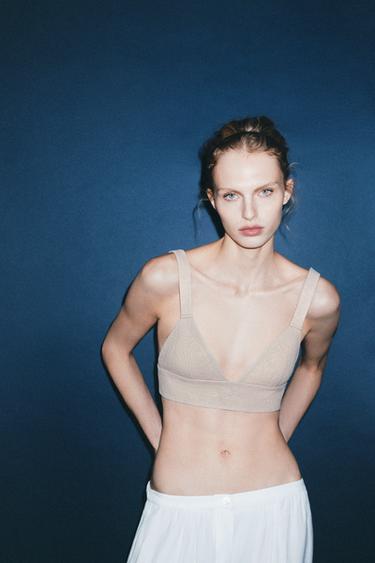 Zara Кожаный треугольный бралетт 100%