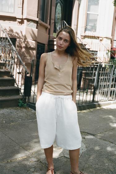 Zara Льняные шорты на шнурках