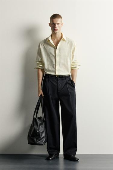 Zara Рубашка в клетку из хлопка и льна