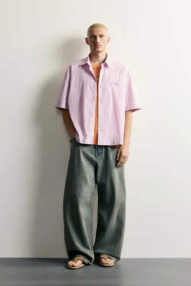 Рубашка Boxy Fit в полоску с вышивкой