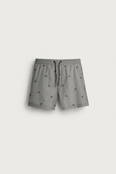 Zara Плавки средней длины из ткани сирсеркер с вышивкой купить с доставкой.