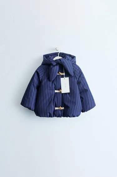 Zara «Timeless» — пальто в полоску со съемным капюшоном- Заказать в России