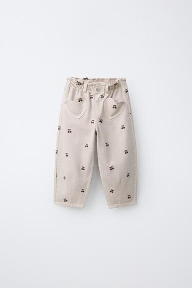 Брюки Baggy из твила с вышивкой- Заказать в России
