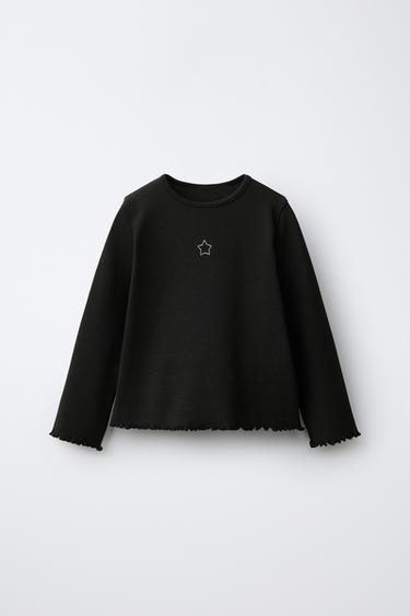 Zara Лонгслив в рубчик с вышивкой