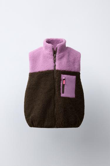 Жилет из искусственной овчины Color Block- Заказать в России