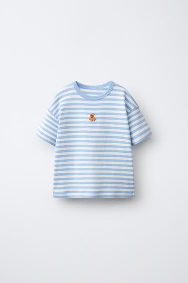Zara Футболка в полоску с вышивкой «мишка»