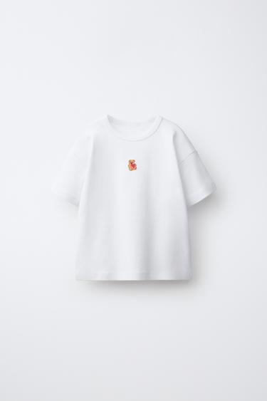 Zara Однотонная футболка с вышивкой «мишка»