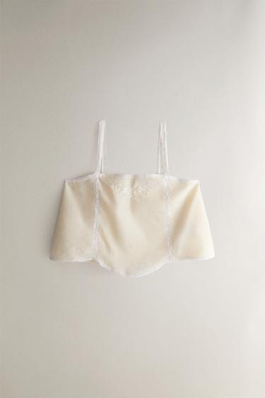 Zara Хлопковый топ с вышитым кружевом