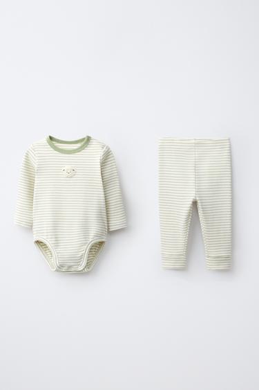 Zara Комплект из боди и легинсов в полоску с вышивкой купить с доставкой.