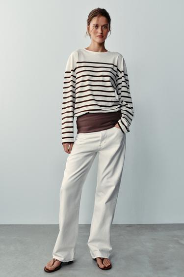 Zara Хлопковая футболка в полоску со льном