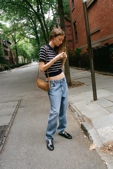 Zara Трикотажное поло в полоску с короткими рукавами