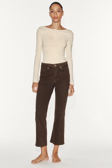 Zara Укороченные расклешённые джинсы с высоким поясом TRF