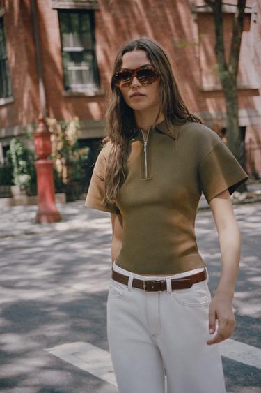 Zara Трикотажное поло на молнии с короткими рукавами